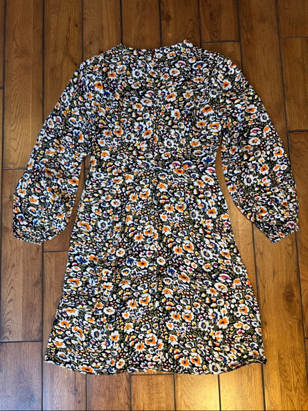 Boden Long-Sleeve Floral Dress — Black, White, Orange, Blue, Pink - Picture 6 of 6